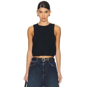 Free People Intimately Warm Fluff Crop Top Black Fuzzy Tank Top Size Large Boho